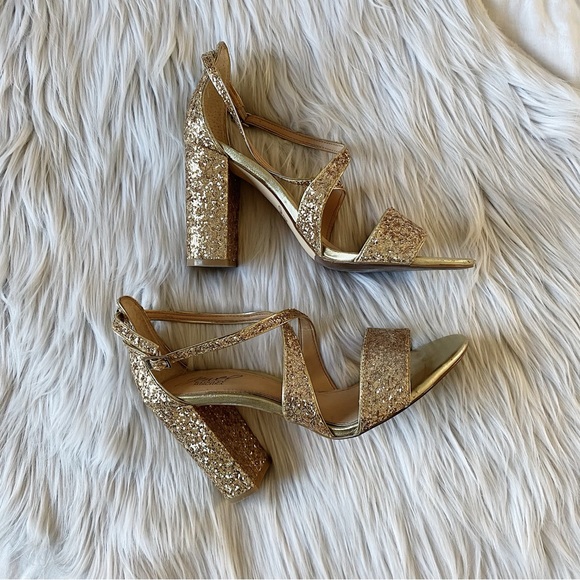 Badgley Mischka block heel glitter sandals - Picture 2 of 5